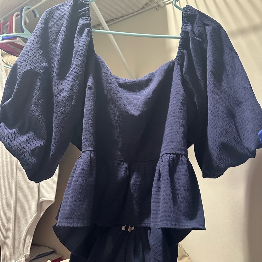 Francesca's Collections Blue Ruffled Peplum Blouse